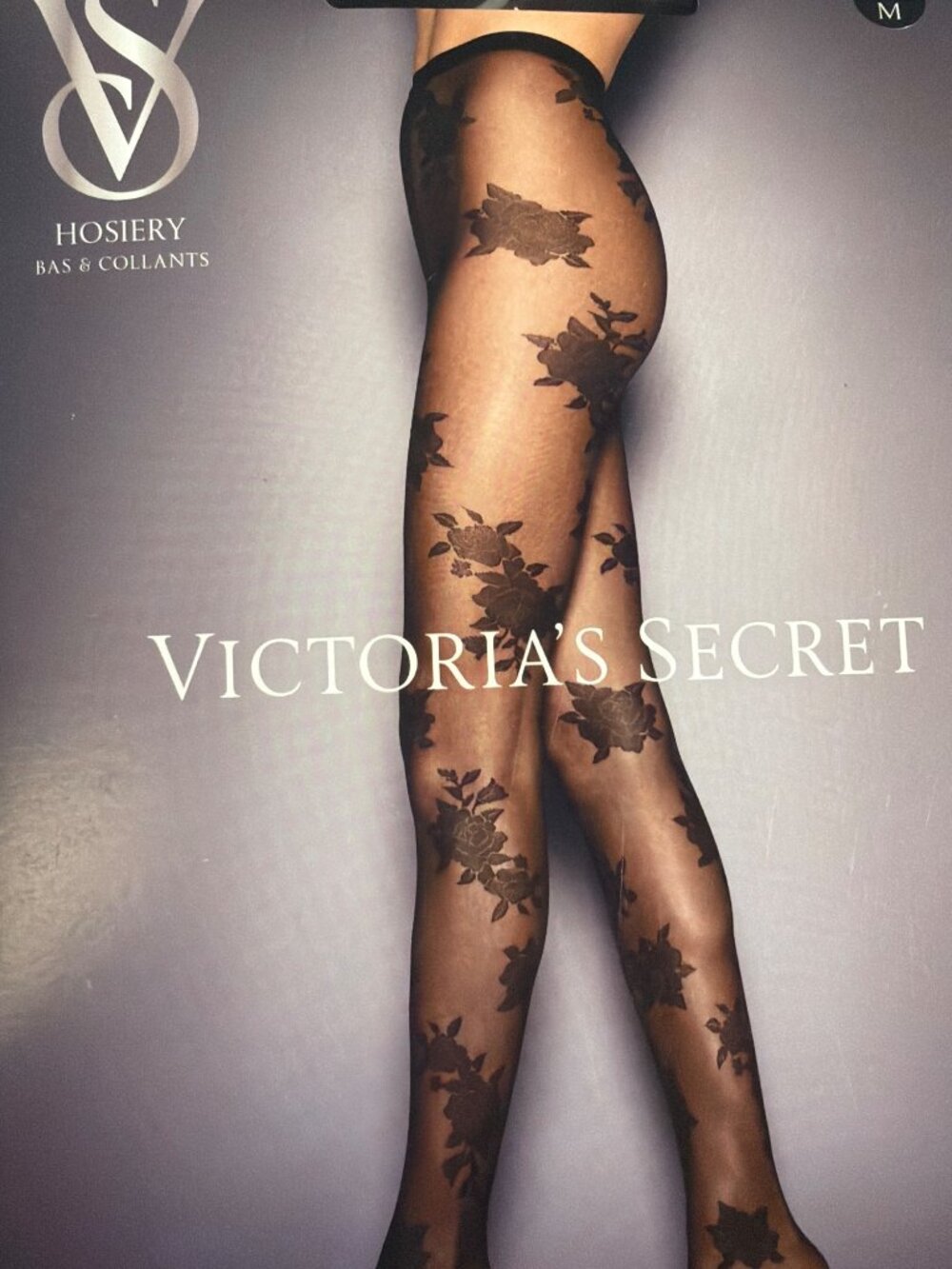 Victorias Secret Very Sexy Sheer Rose Tights 20 Denier Medium Black Floral Desig